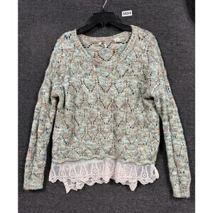 BKE Buckle Cable Knit Sweater Womens Size S Multicolor Round Neck Long Sleeves